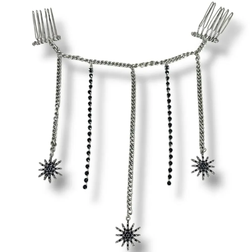 Free People Majestic Hair Piece Silver Black Bohemian Renaissance Medieval